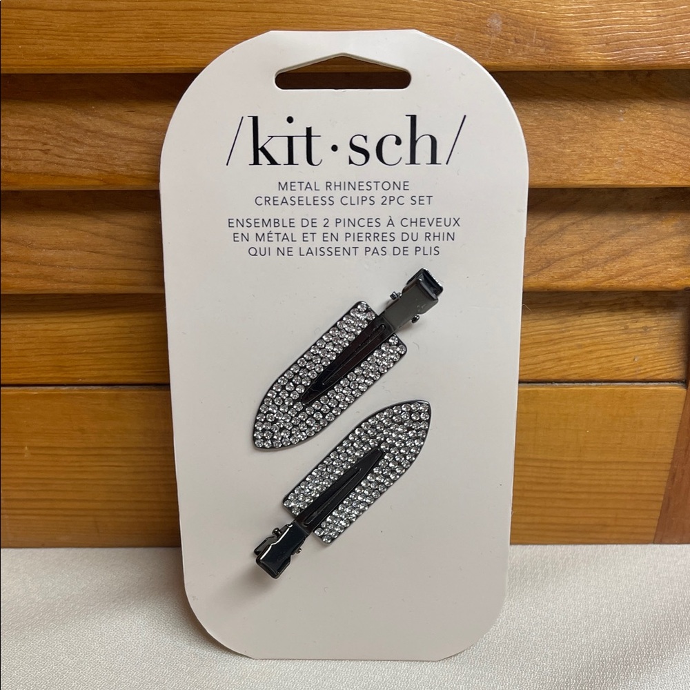 Kitsch Black Metal Rhinestone Hair Clips - Silver Stones